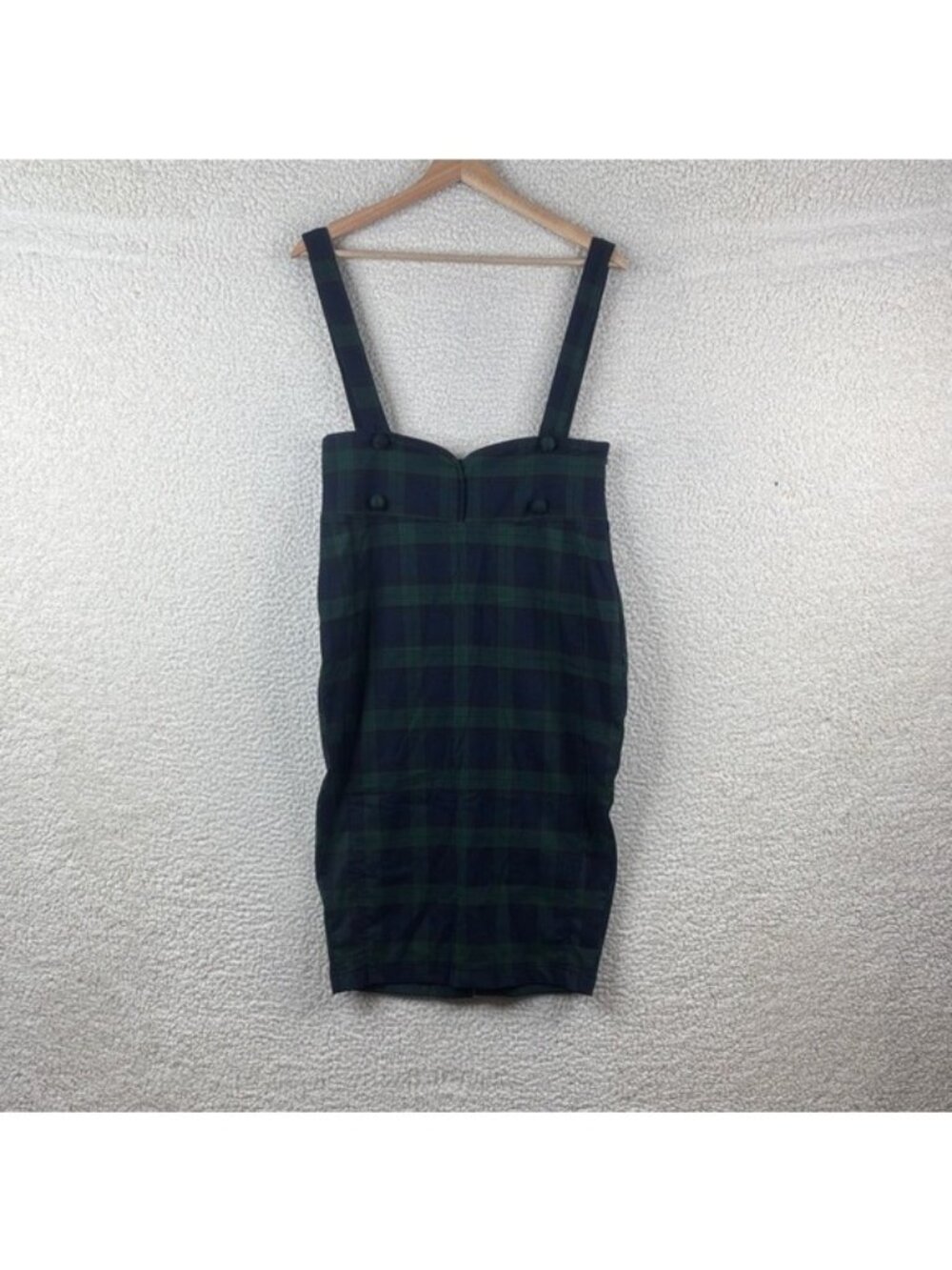 Collectif Womens Green Navy Plaid Adjustable Straps Pinafore Skirt M MEDIUM